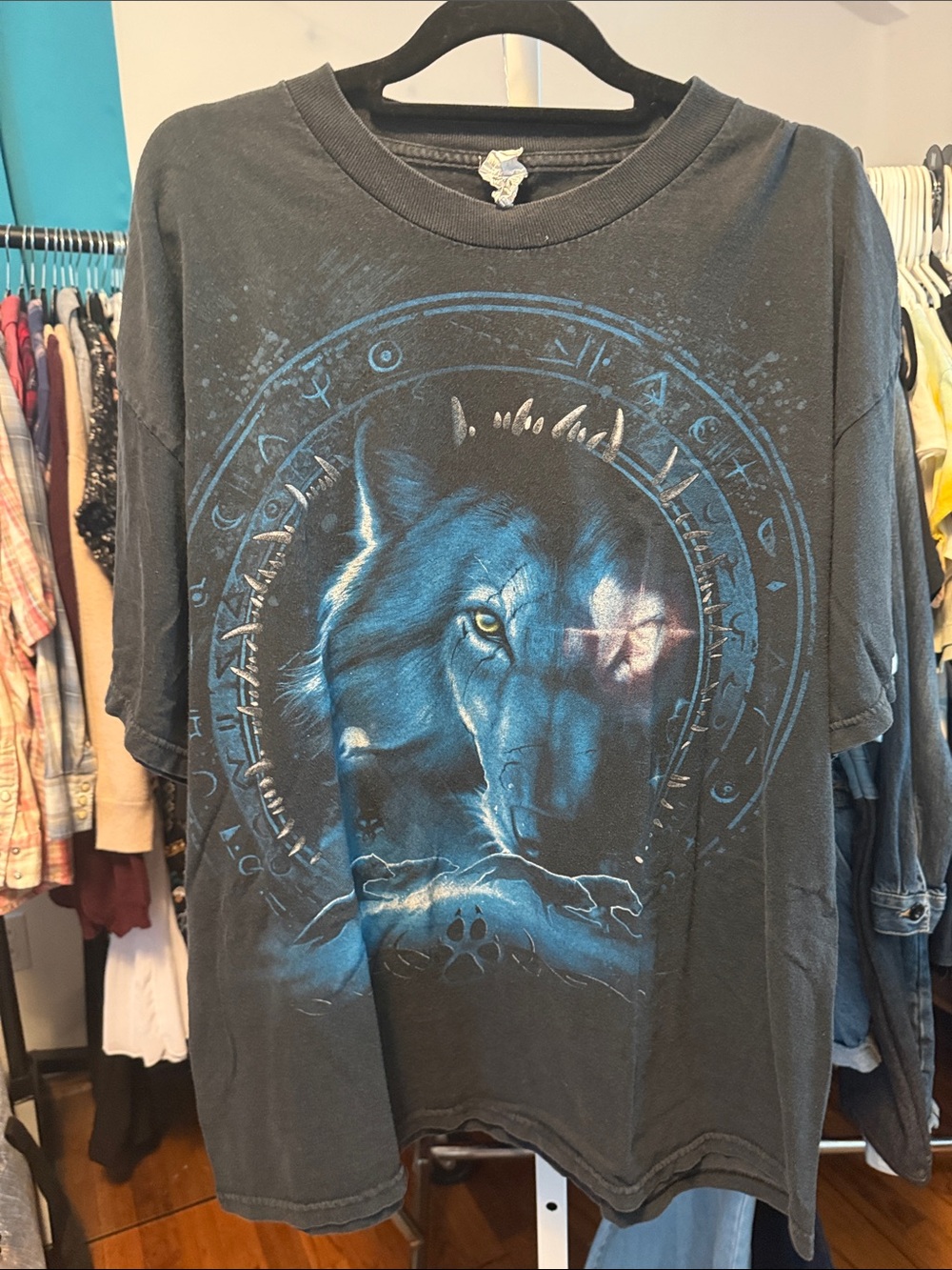 Alstyle Black T-Shirt with Blue Wolf Graphic